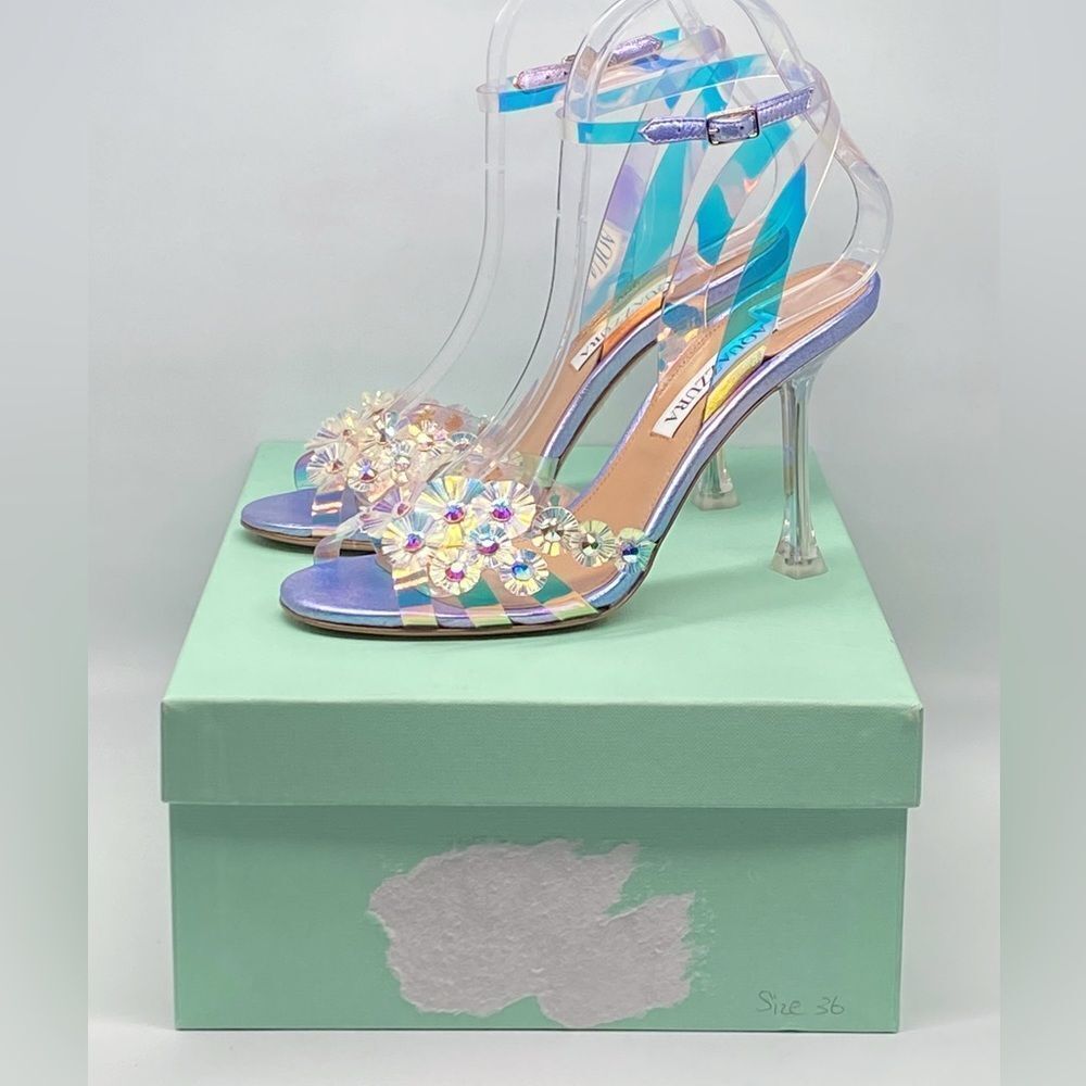 Aquazzura Meteorite PVC Embellished Ankle-Strap Sandals size 36 - Picture 12 of 15